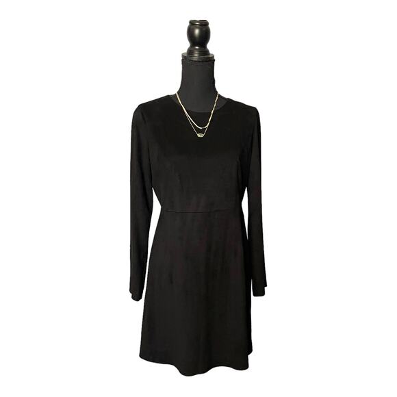 Women's Zara Trafaluc Classic Black Dress Long Sleeve Faux Suede - Picture 1 of 9